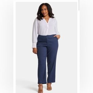 NYDJ  Marilyn Straight Stretch Linen Pants In Plus Size 18W - Oxford Navy